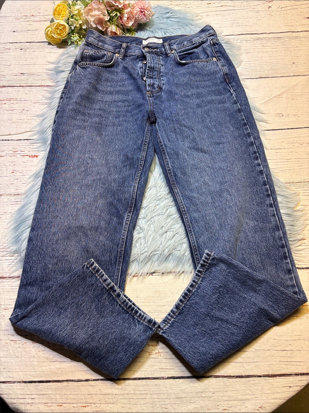 Topshop Kort High Rise Straight Leg Jeans sz 32